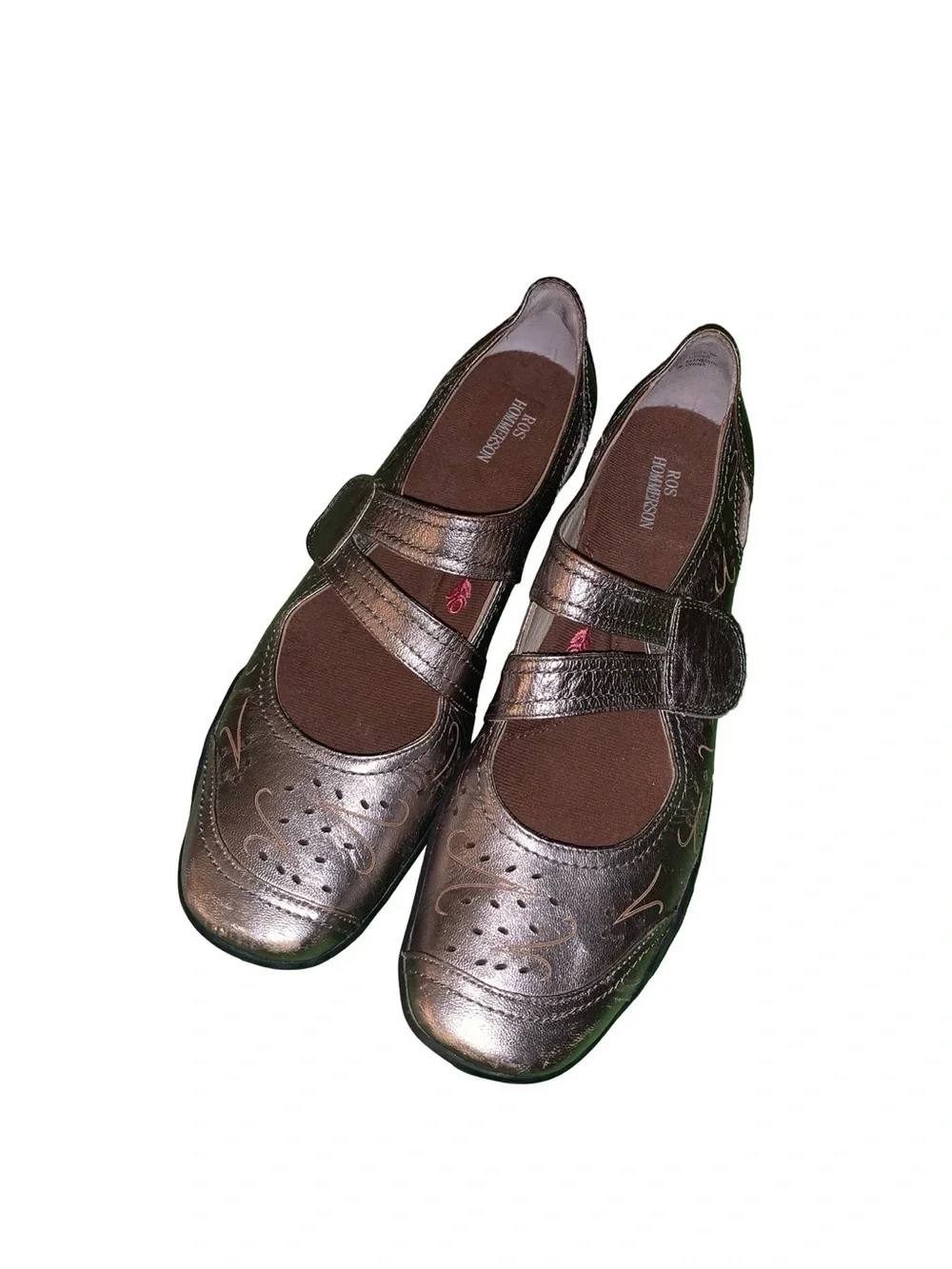 Ros Hommerson Chelsea Mary Jane Shoes Metallic Finish Size 10SS Super Slim